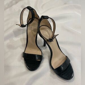 Pelle Moda Black Croc-Embossed Ankle-Strap Heels